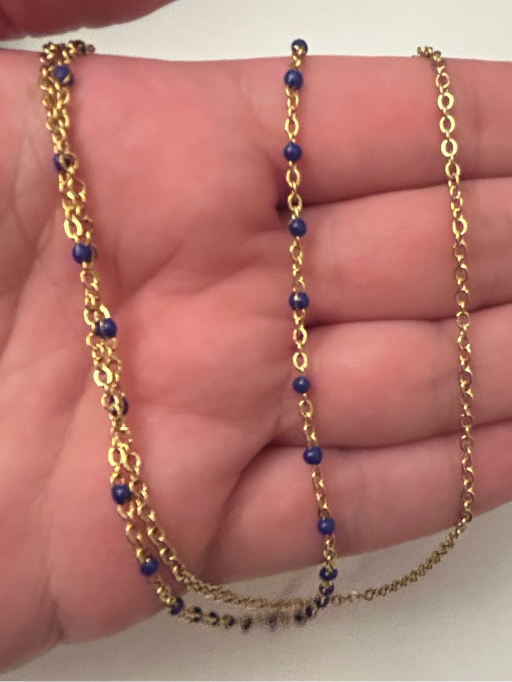 Plunder necklace gold tone purple/blue beads NWT new delicate dainty look